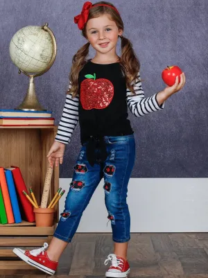 Sparkle Apple Patched Jeans Set