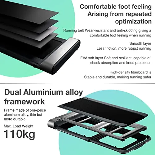 SPARNOD FITNESS STH-3050 5.5 HP Peak Motorised Under Desk Walking Pad Treadmill for Home Use Pre-Installed with Interactive LED Display, Foot Sensing Speed Control, Remote and App Control (Black)