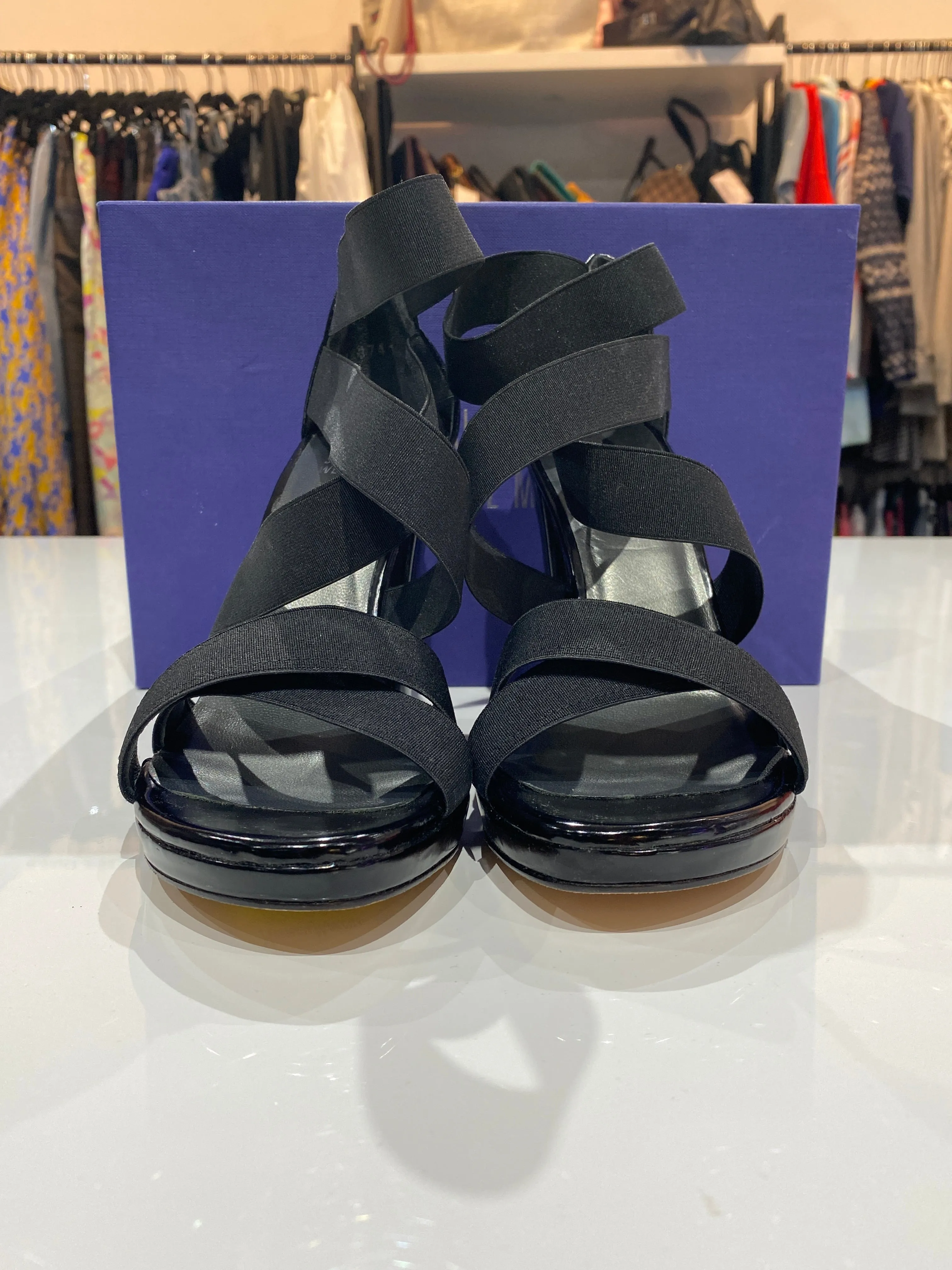 Stuart Weitzman Expel Black Elastic Sandal