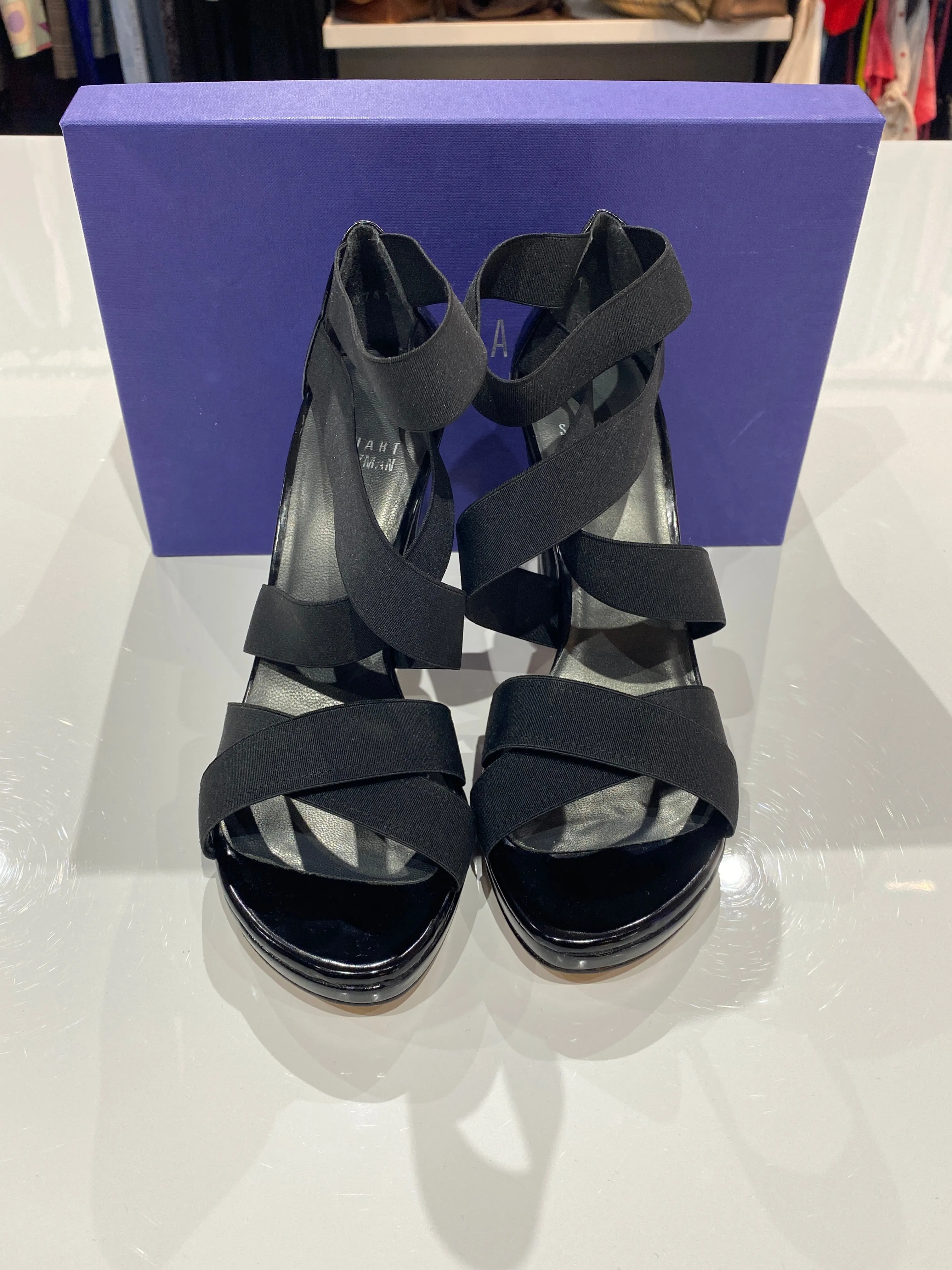 Stuart Weitzman Expel Black Elastic Sandal