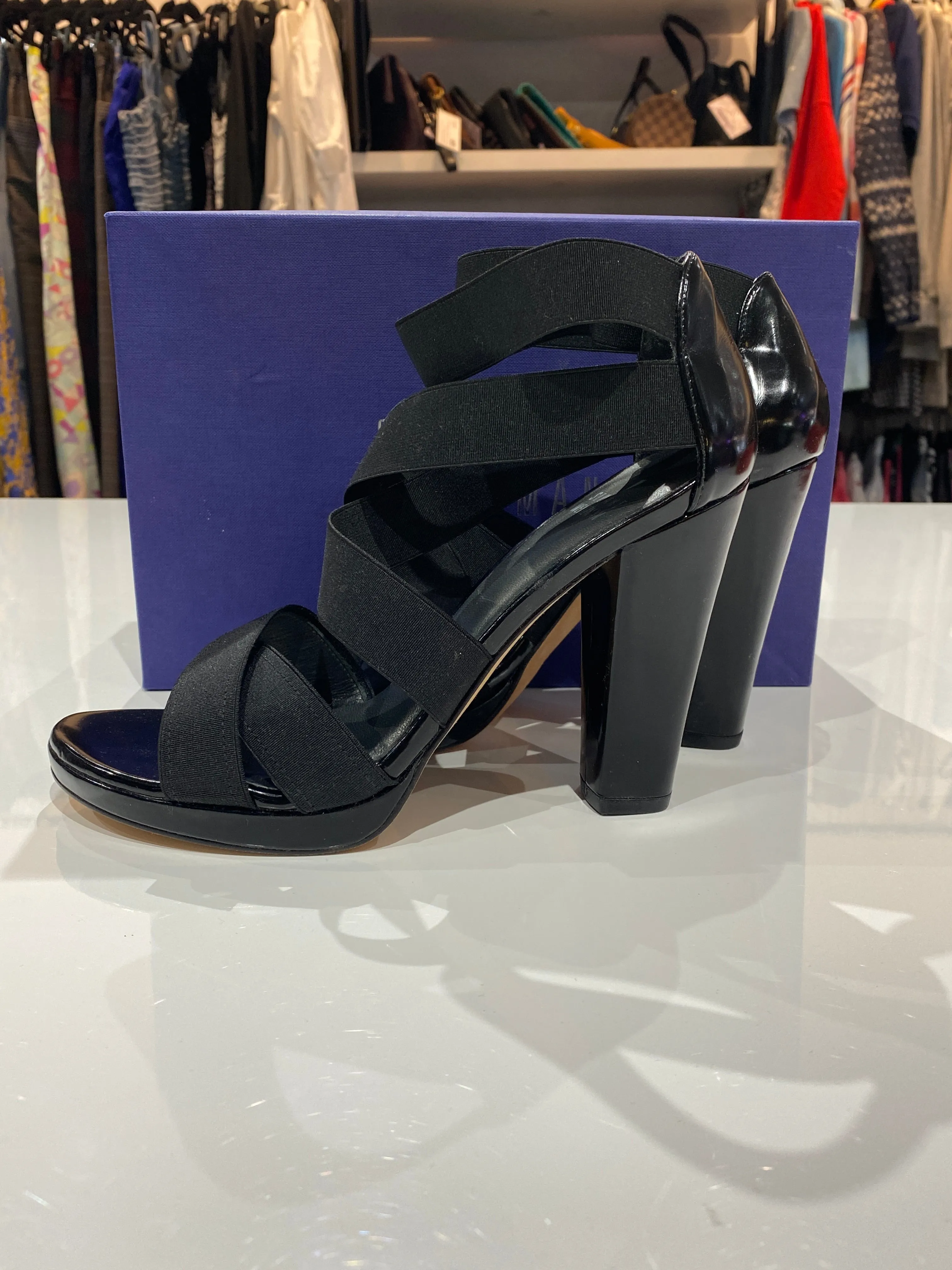 Stuart Weitzman Expel Black Elastic Sandal