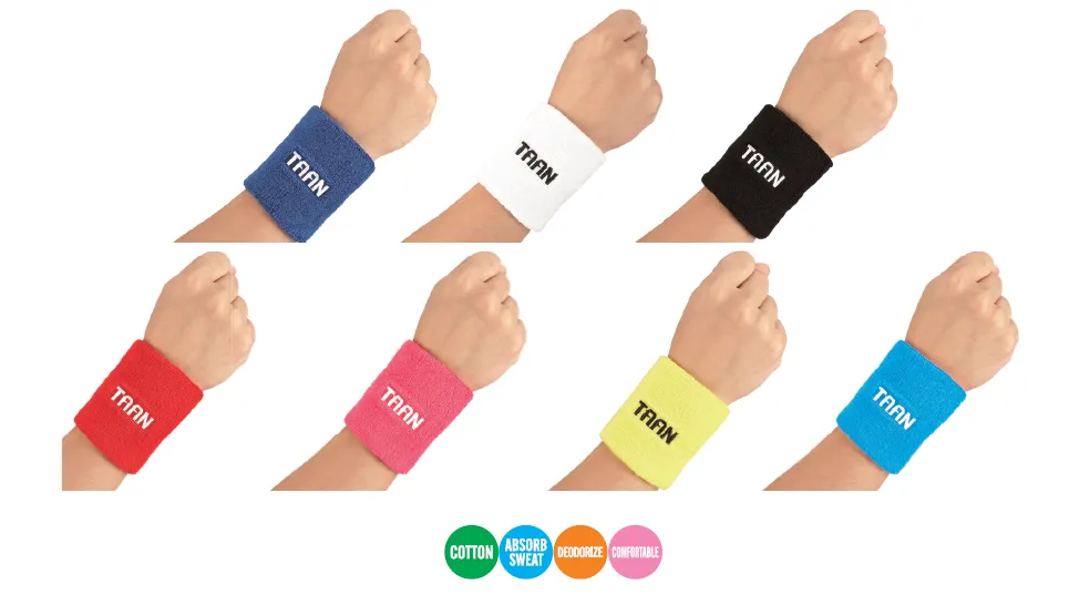TAAN - Long sweat proof wrist band Black Badminton/Tennis/Sports