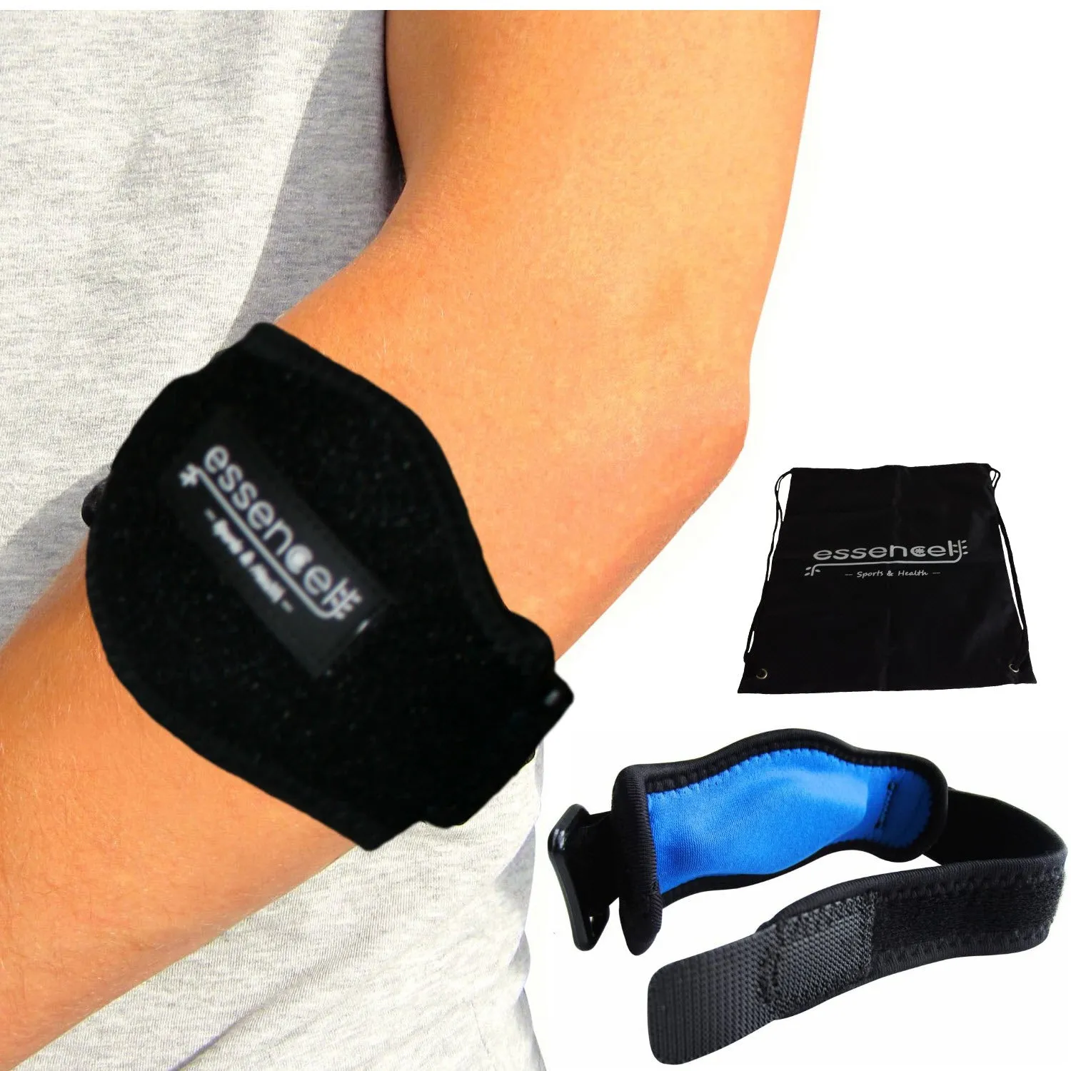 Tennis golf Elbow Brace,  Strap with Compression Pad - bonus Drawstring Carrying Bag