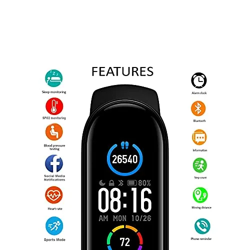 Tokdis Smart Band 5.0 – Fitness Band, 1.1-inch Color Display, USB Charging, 3 Days Battery Life, Activity Tracker, Men’s and Women’s Health Tracking, Beige Strap
