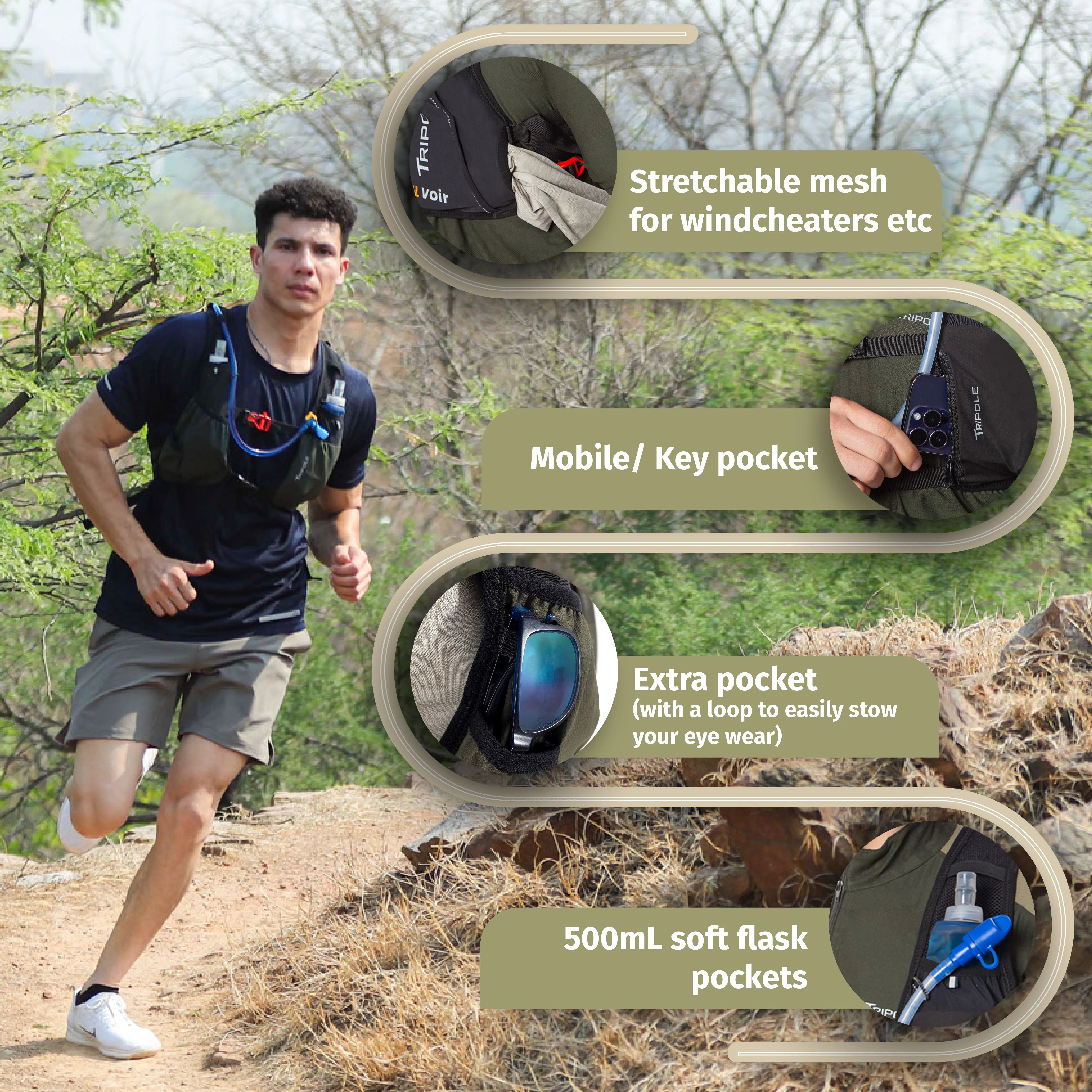 Tripole Voir Hydration Bag with 2L Hydration Bladder for Trail Running and Cycling | 5 Litres | Black