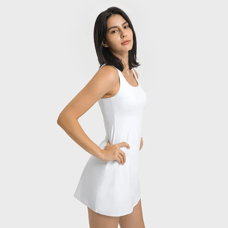 U-Shaped Backless Tennis Dress for Women - Built-in Bra & Shorts