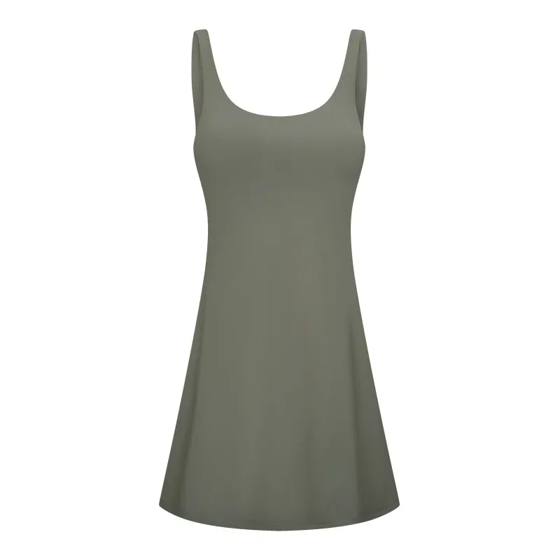 U-Shaped Backless Tennis Dress for Women - Built-in Bra & Shorts