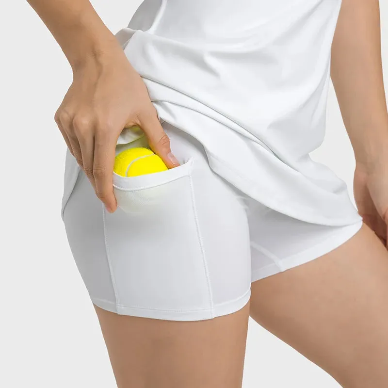 U-Shaped Backless Tennis Dress for Women - Built-in Bra & Shorts