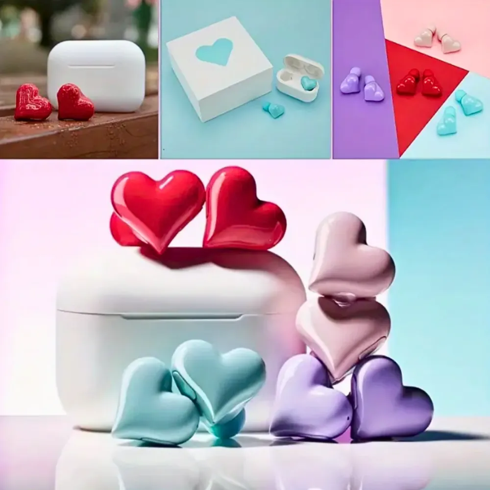 Unique RED Heart Shaped Wireless Ear bud Earphones with Charging Case