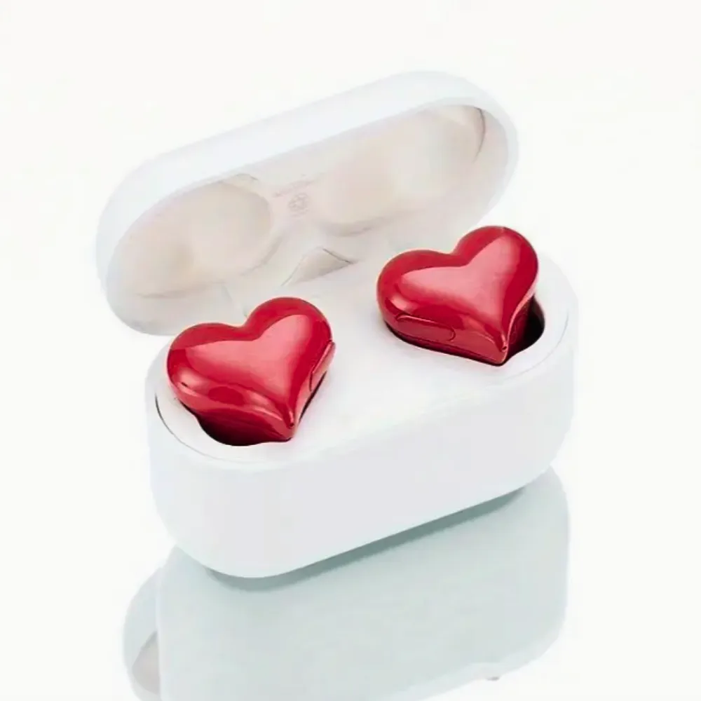 Unique RED Heart Shaped Wireless Ear bud Earphones with Charging Case