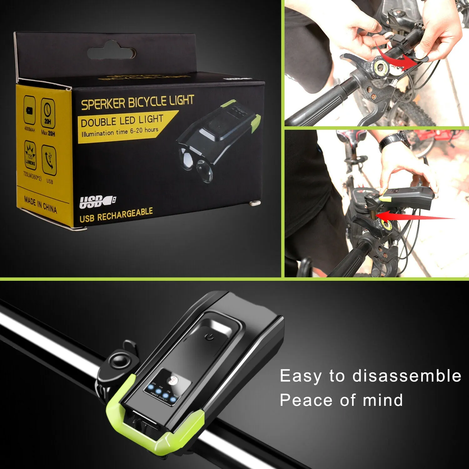 USB Rechargeable LED Bicycle Headlight Bike Head Light Front Lamp Cycling   Horn