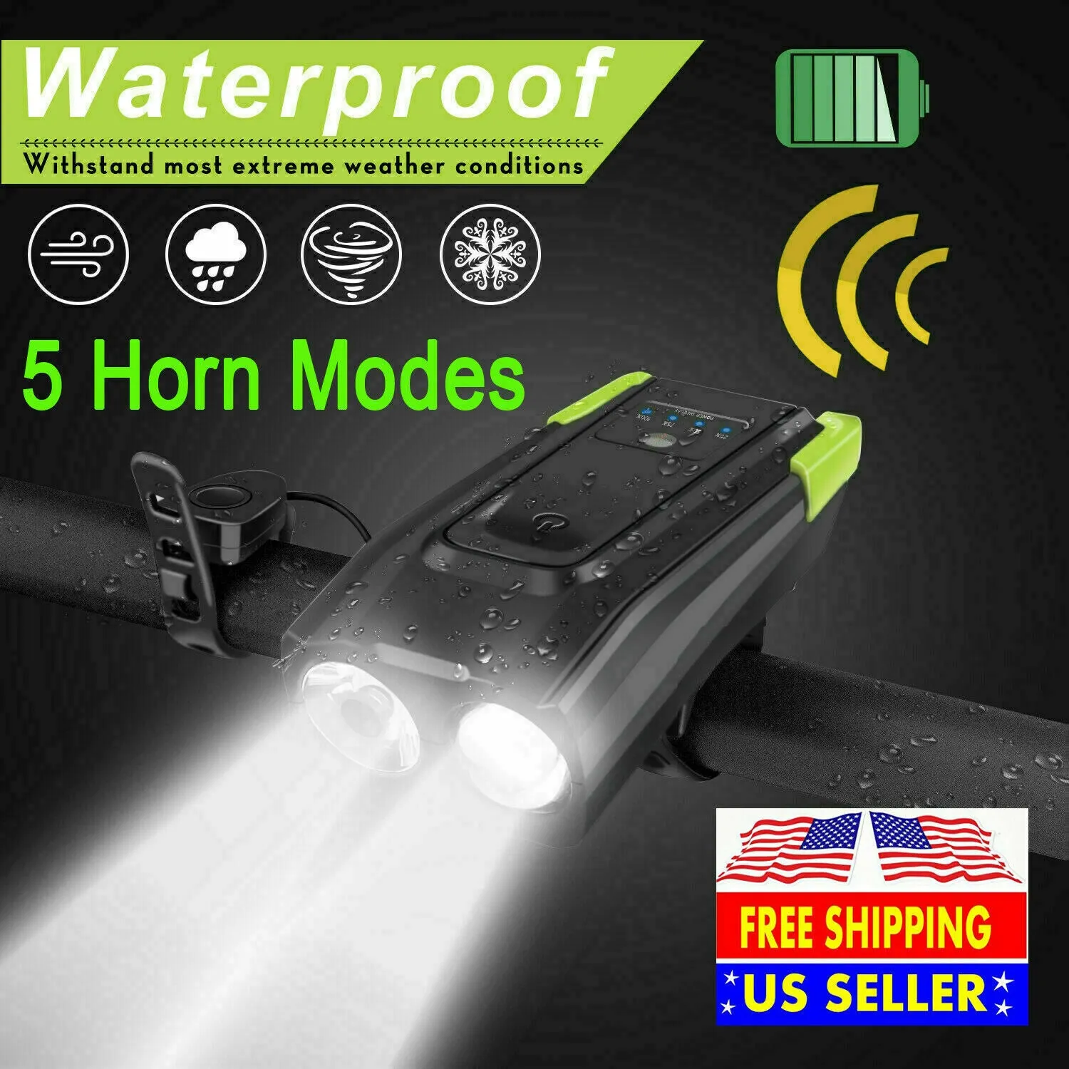 USB Rechargeable LED Bicycle Headlight Bike Head Light Front Lamp Cycling   Horn