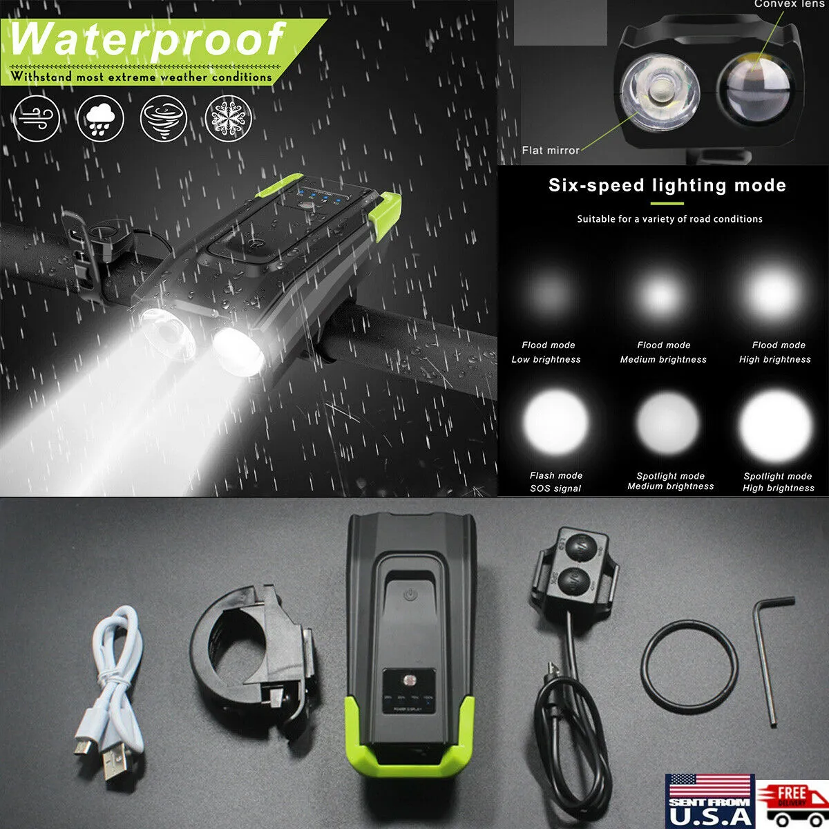 USB Rechargeable LED Bicycle Headlight Bike Head Light Front Lamp Cycling   Horn