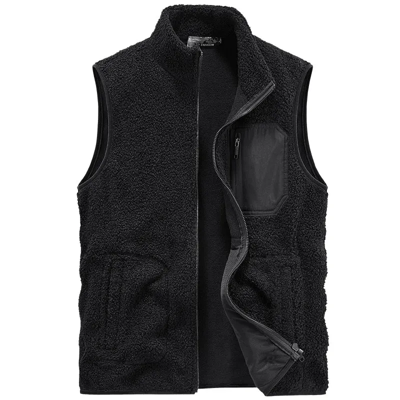 Warm Winter Fleece Vest for Men – Heated, Multi-Pocket Casual Waistcoat for Cycling, Plus Size Options C5