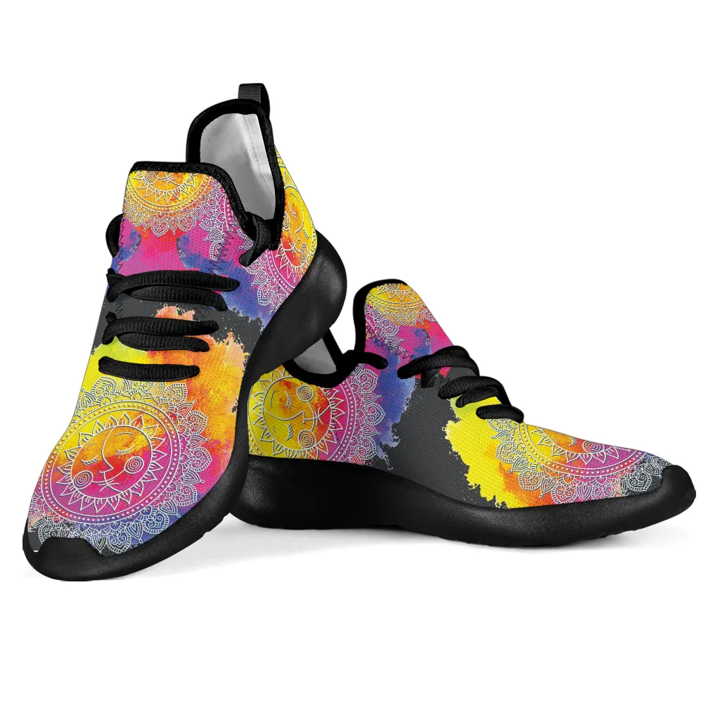 Watercolor Sun & Moon Mandala Mesh Knit Sneakers