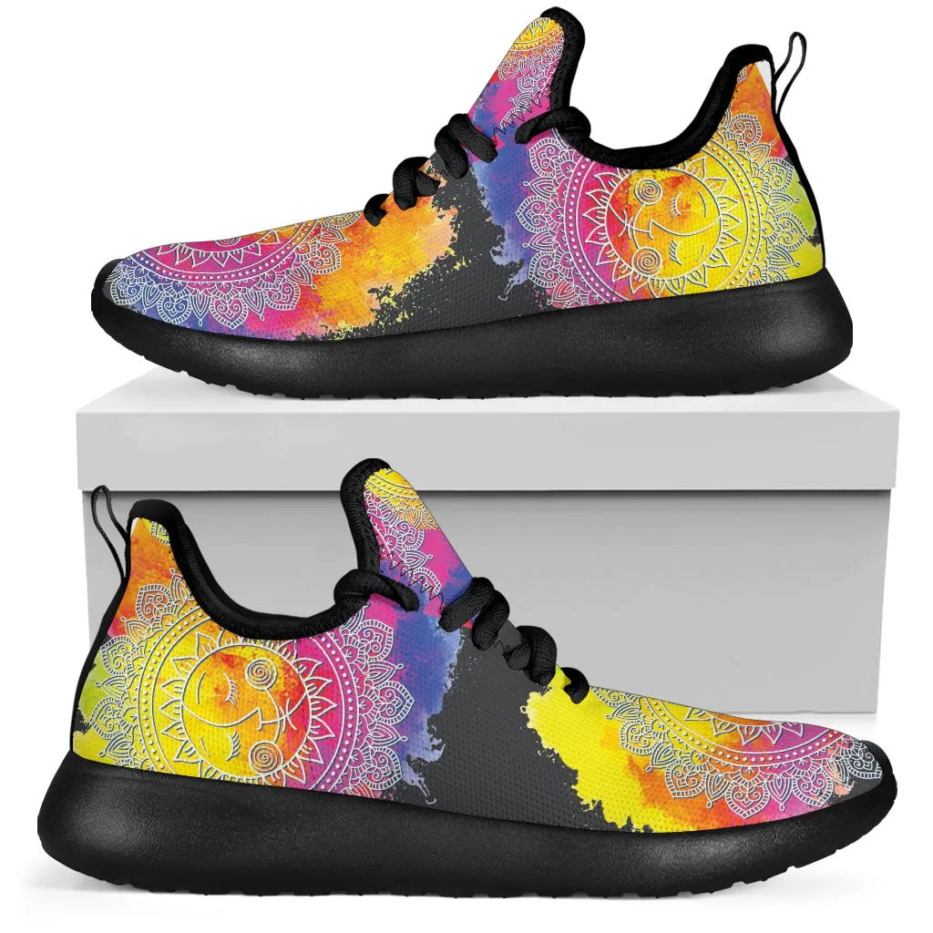 Watercolor Sun & Moon Mandala Mesh Knit Sneakers