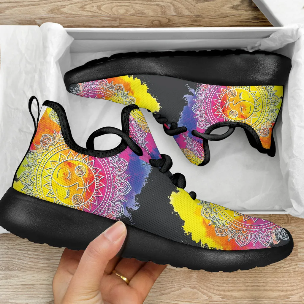 Watercolor Sun & Moon Mandala Mesh Knit Sneakers