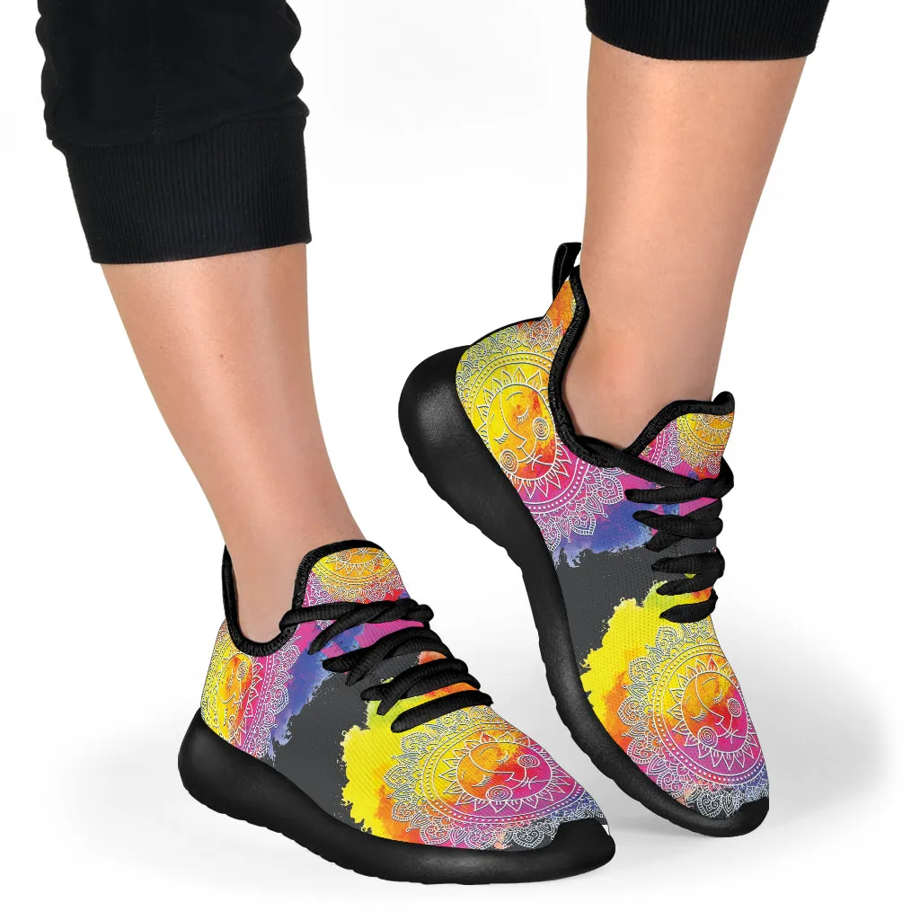 Watercolor Sun & Moon Mandala Mesh Knit Sneakers
