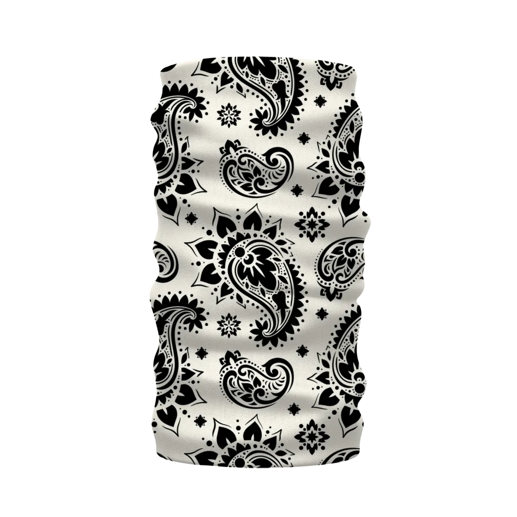 White with Black Bandana Paisley Pattern Neck Warmer Morf Scarf