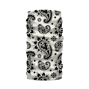 White with Black Bandana Paisley Pattern Neck Warmer Morf Scarf