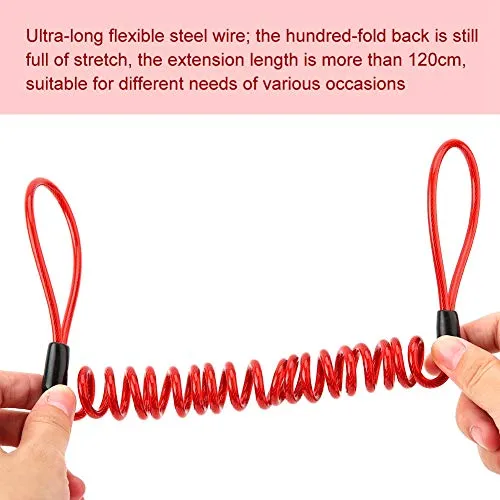 Wire Rope, Anti-Theft Spring Travel Reminder Rope, Motorcycle Disc Lock Spring Reminder for Motorcycles, Scooters, Quad Bikes and Bicycles(Red)