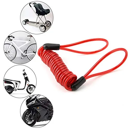 Wire Rope, Anti-Theft Spring Travel Reminder Rope, Motorcycle Disc Lock Spring Reminder for Motorcycles, Scooters, Quad Bikes and Bicycles(Red)