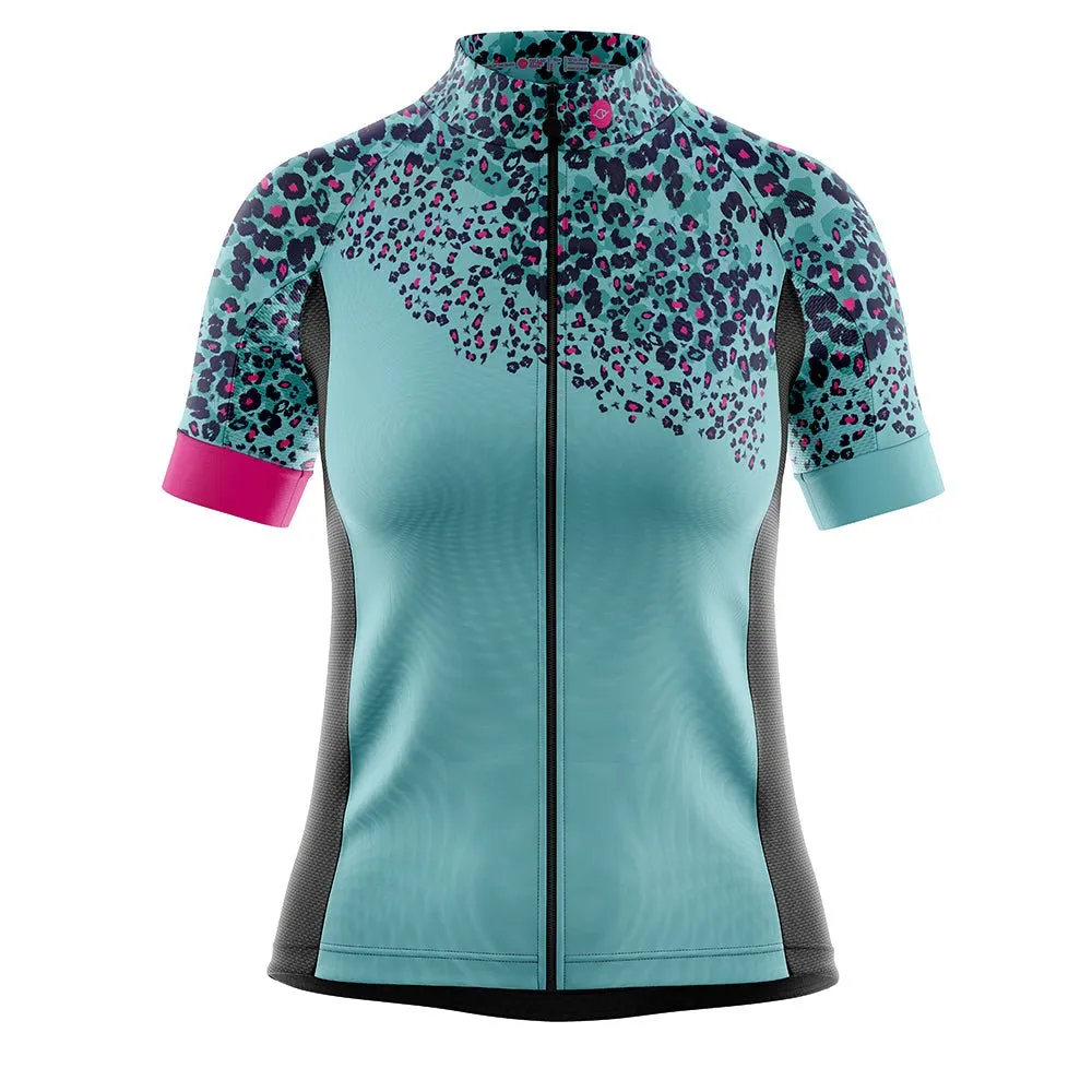 Womens Blue Leopard Cycling Jersey